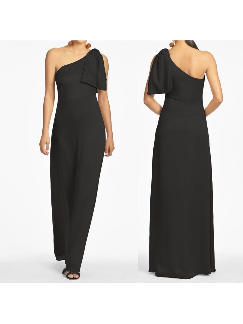 Sachin + Babi Chelsea One-Shoulder Black Evening Gown with Draped Shoulder